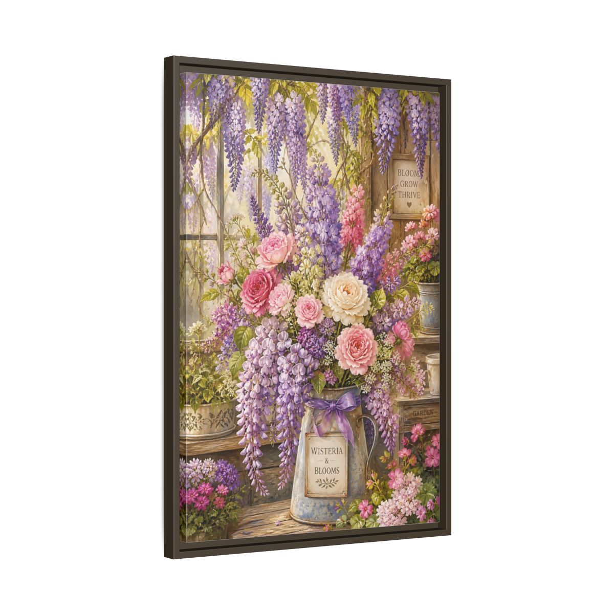 Side Mockup 11. Floral Floral Arrangement Purple Floral Garden shown as framed canvas print