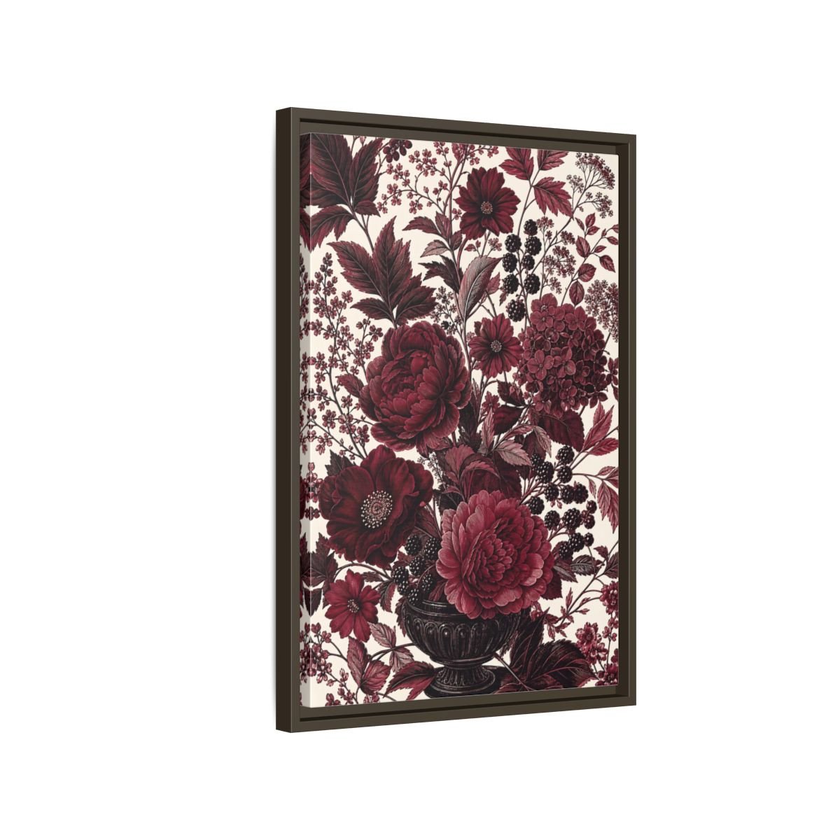 Floral Arrangement Red Framed Canvas Print – Vintage Living Room, Above Console Table - YesArtYes