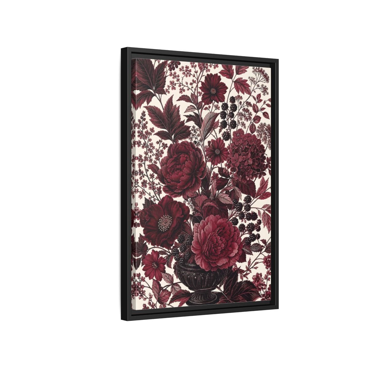Floral Arrangement Red Framed Canvas Print – Vintage Living Room, Above Console Table - YesArtYes