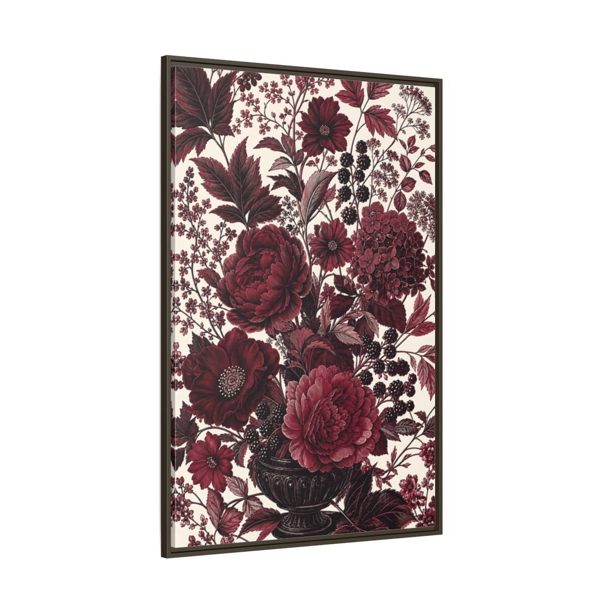 Floral Arrangement Red Framed Canvas Print – Vintage Living Room, Above Console Table - YesArtYes
