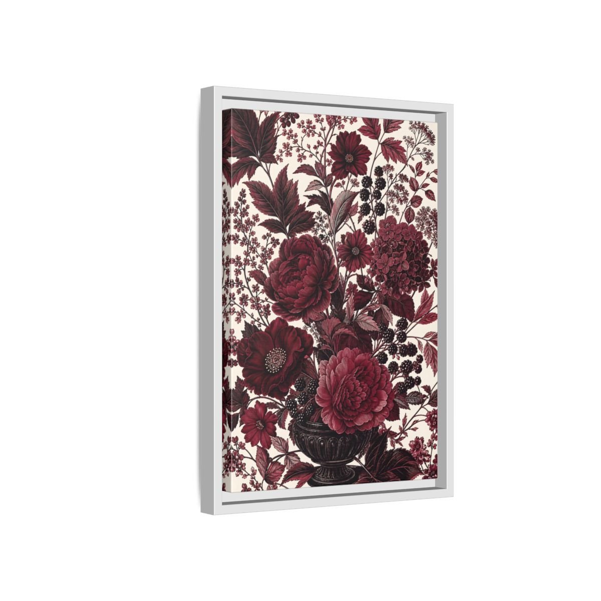 Floral Arrangement Red Framed Canvas Print – Vintage Living Room, Above Console Table - YesArtYes