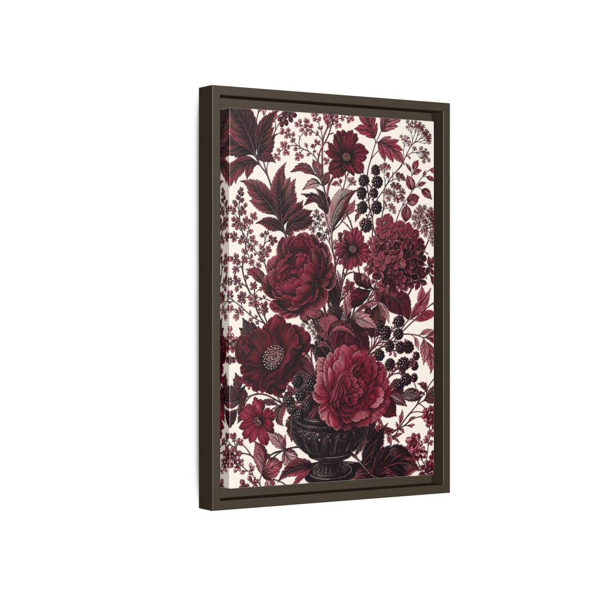 Floral Arrangement Red Framed Canvas Print – Vintage Living Room, Above Console Table - YesArtYes