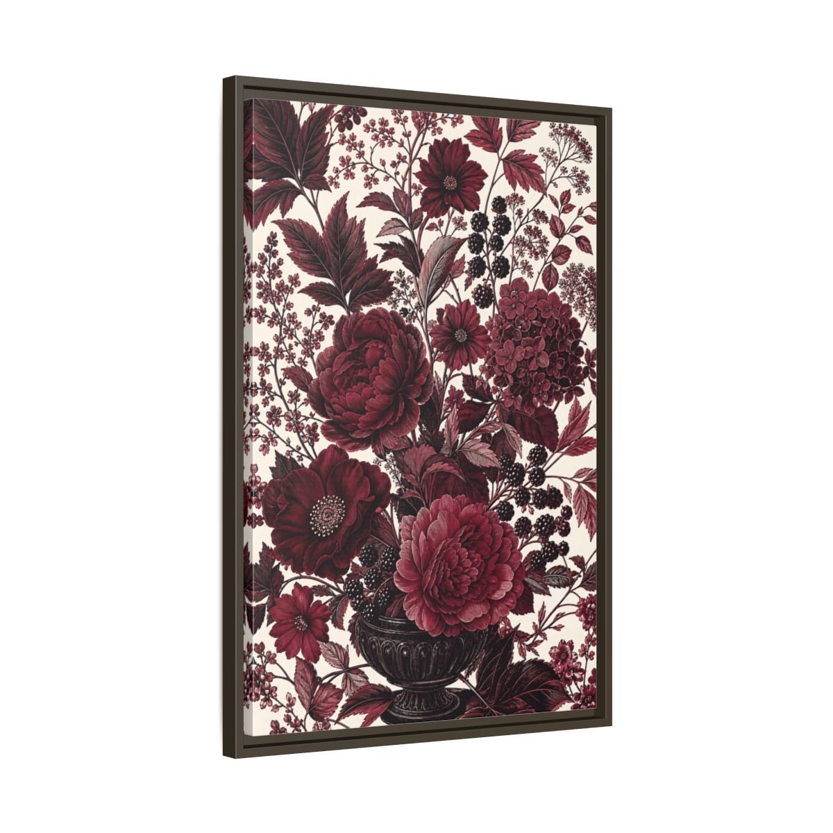 Floral Arrangement Red Framed Canvas Print – Vintage Living Room, Above Console Table - YesArtYes