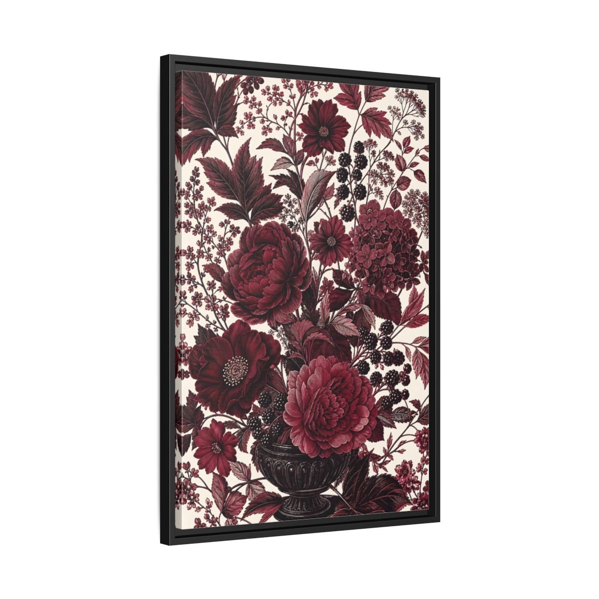 Floral Arrangement Red Framed Canvas Print – Vintage Living Room, Above Console Table - YesArtYes