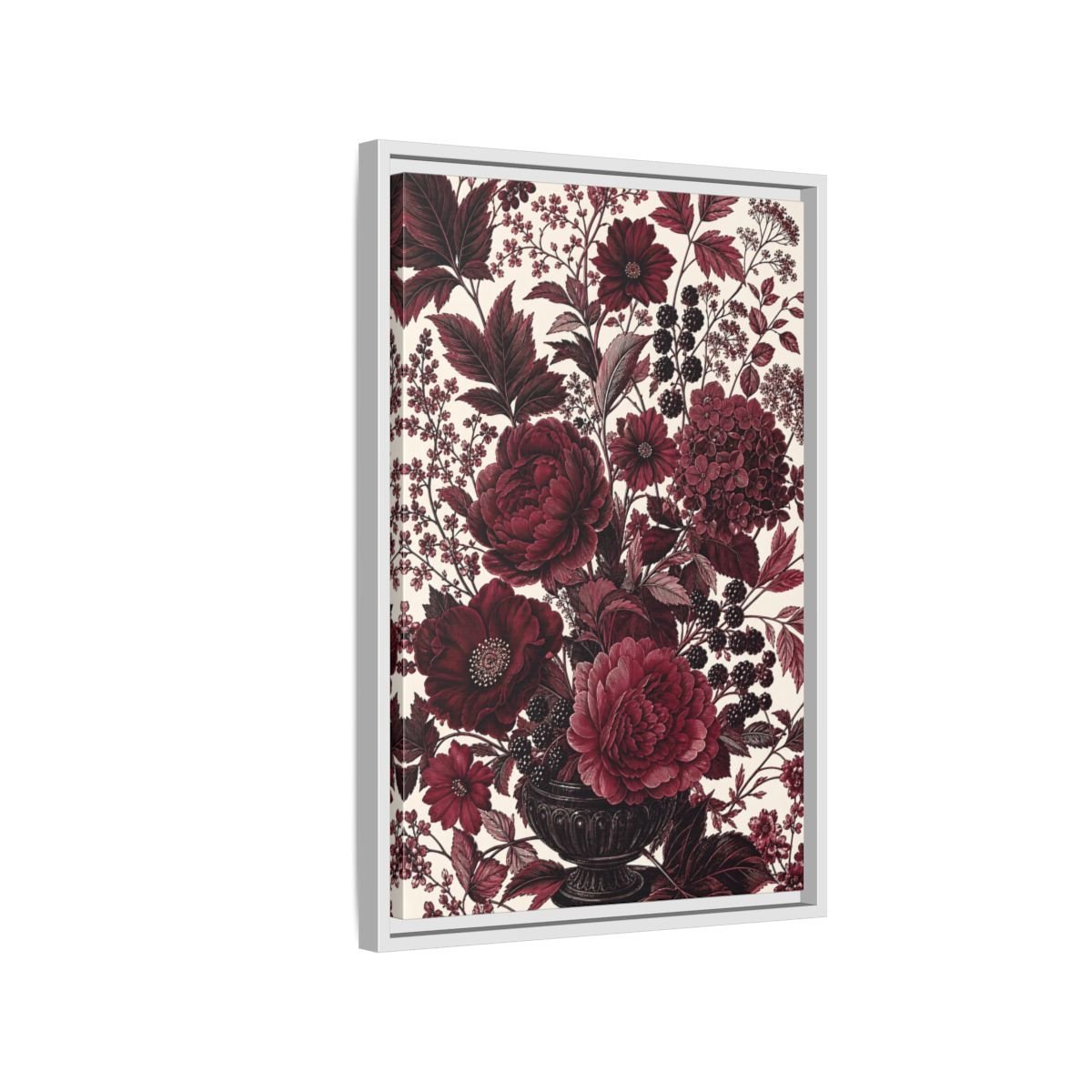 Floral Arrangement Red Framed Canvas Print – Vintage Living Room, Above Console Table - YesArtYes