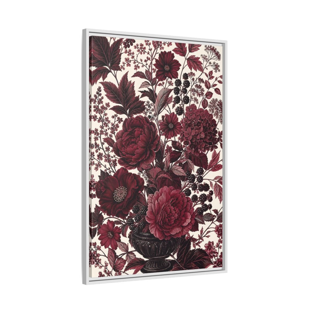 Floral Arrangement Red Framed Canvas Print – Vintage Living Room, Above Console Table - YesArtYes