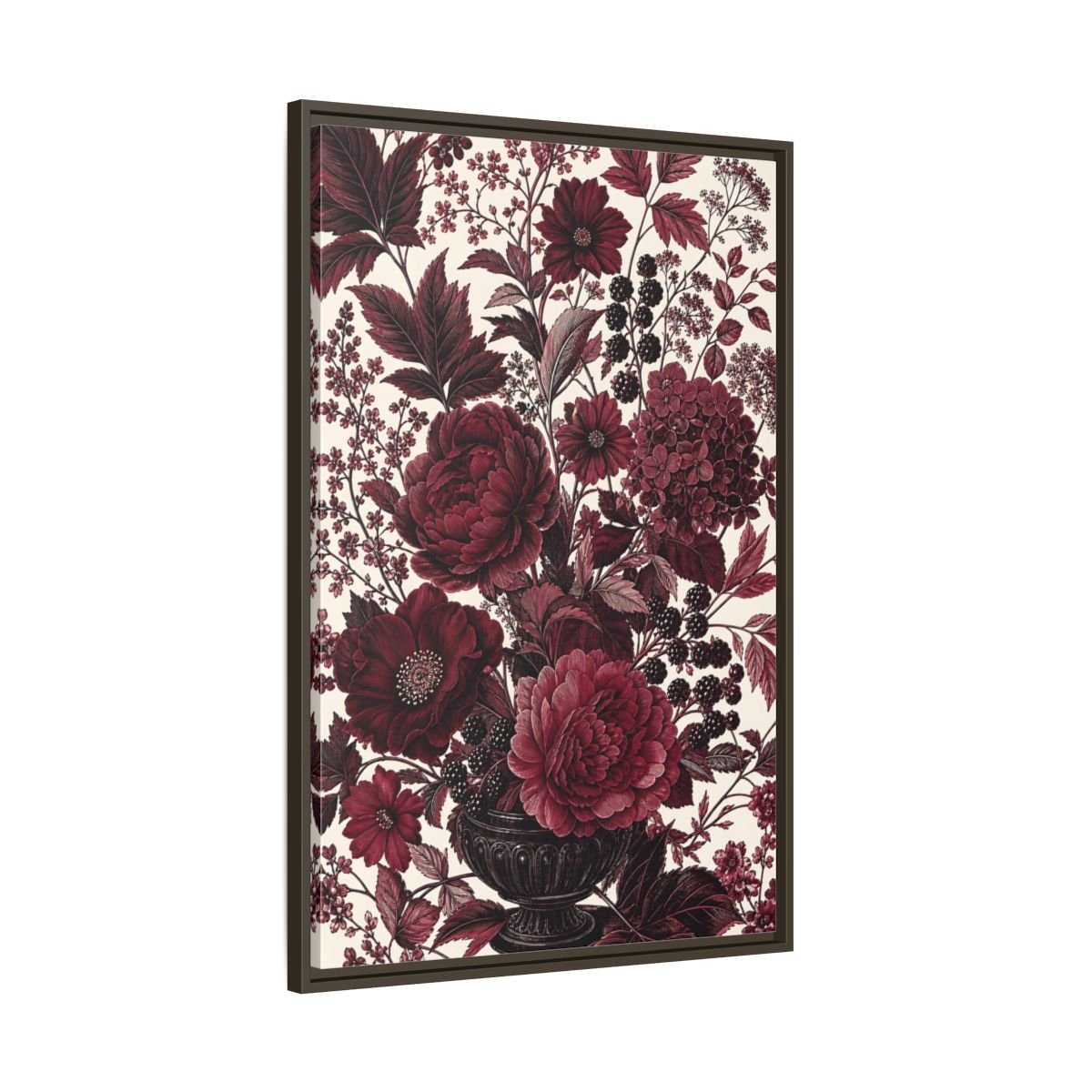 Floral Arrangement Red Framed Canvas Print – Vintage Living Room, Above Console Table - YesArtYes