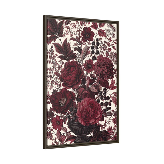 Floral Arrangement Red Framed Canvas Print – Vintage Living Room, Above Console Table - YesArtYes
