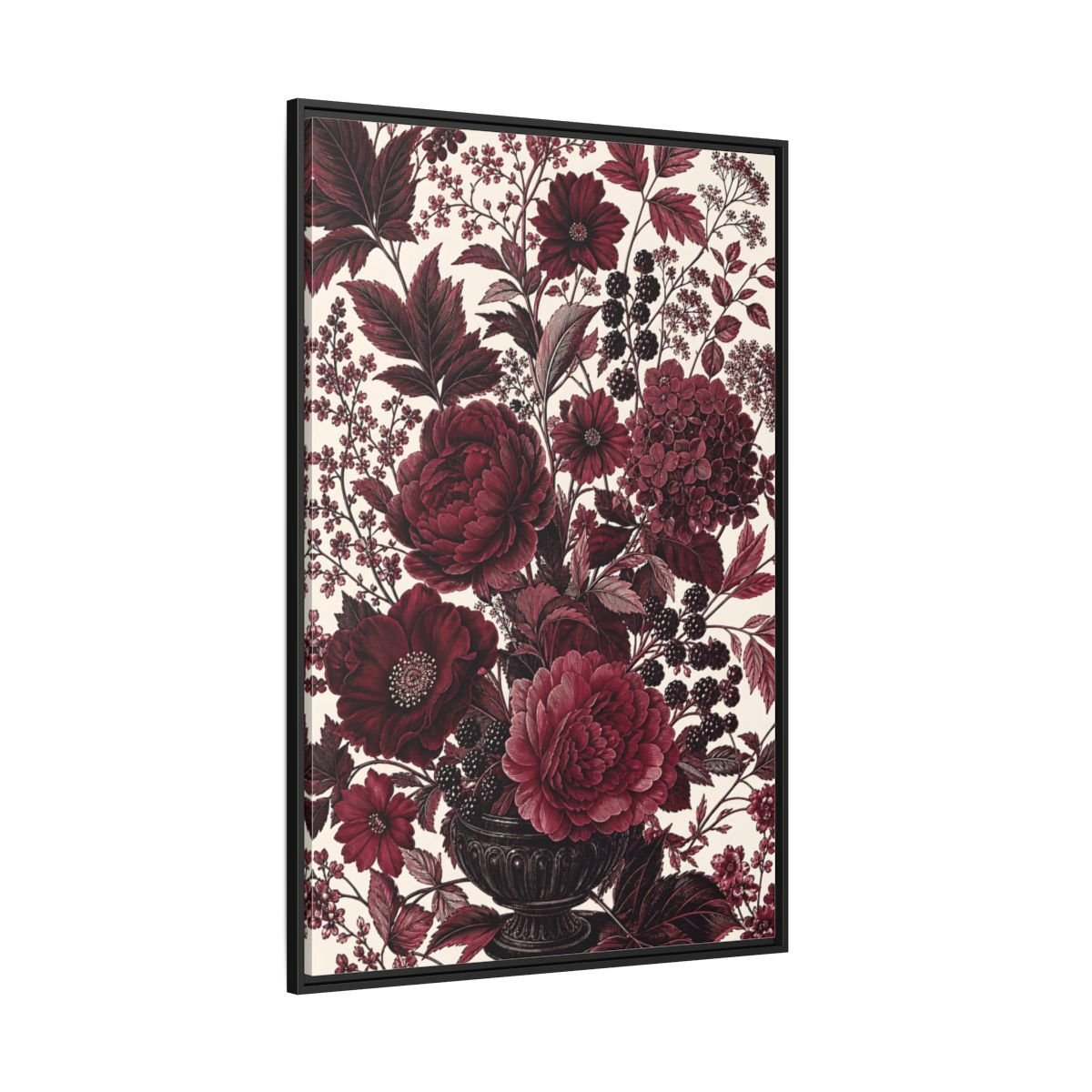 Floral Arrangement Red Framed Canvas Print – Vintage Living Room, Above Console Table - YesArtYes