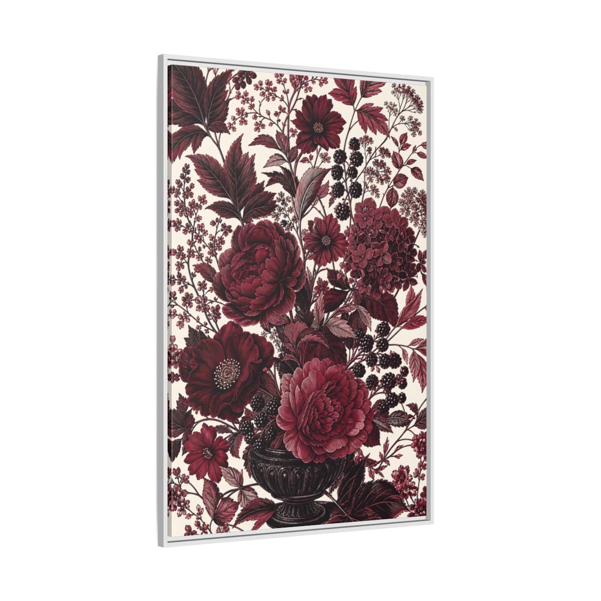 Side Mockup 7. Floral Floral Arrangement Red Floral shown as framed canvas print