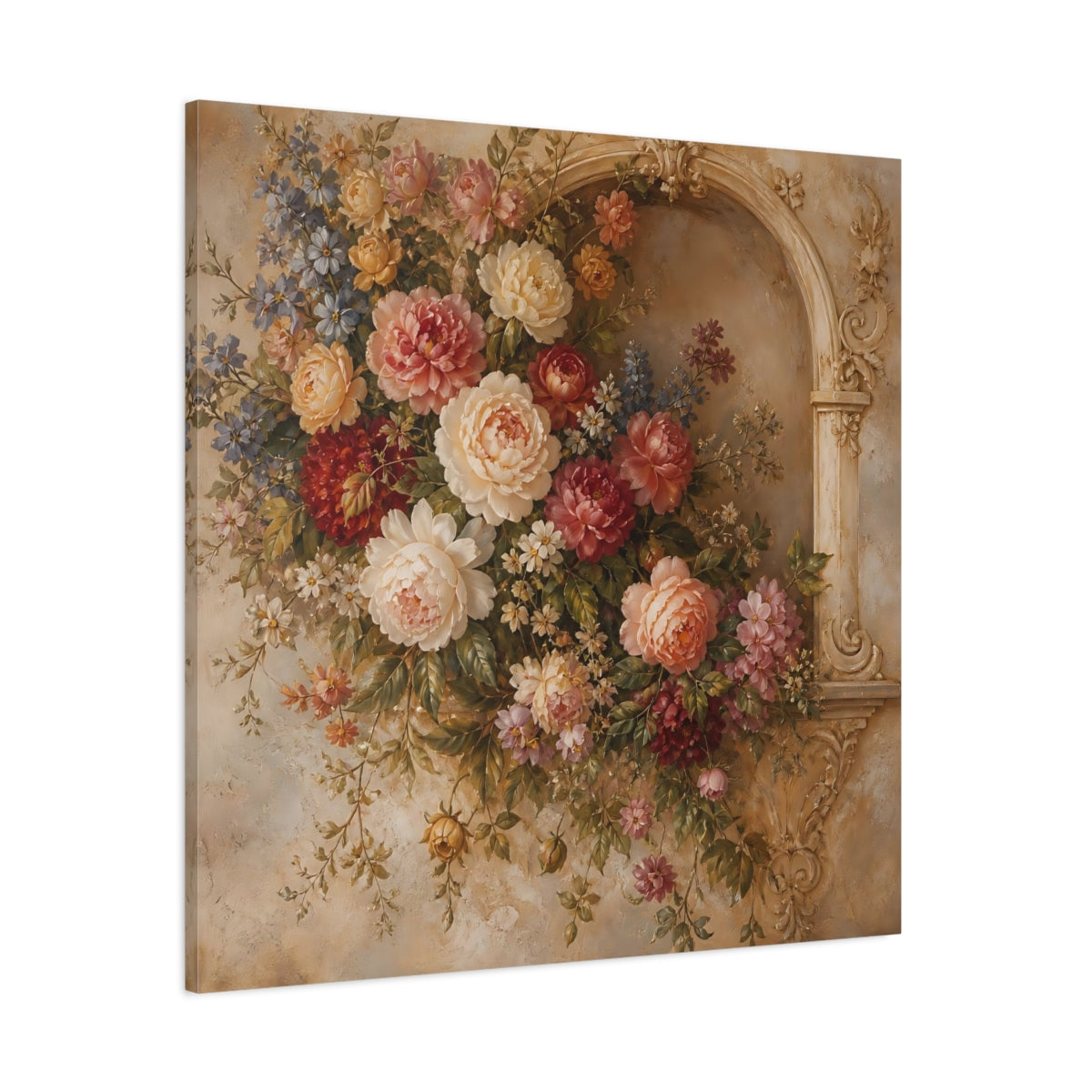 Side Mockup 1. Floral Floral Arrangement Vintage Floral Arch shown as stretched canvas wall art