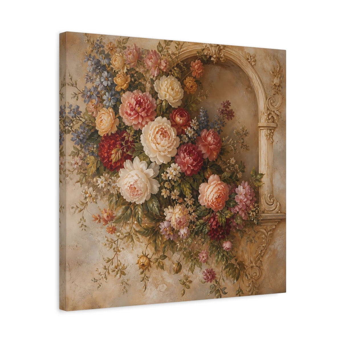 Side Mockup 5. Floral Floral Arrangement Vintage Floral Arch shown as stretched canvas wall art