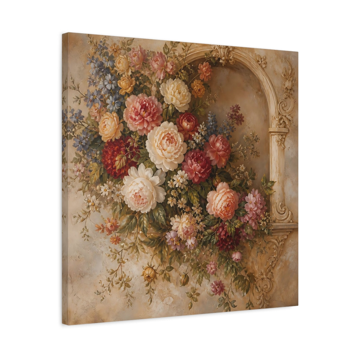 Side Mockup 4. Floral Floral Arrangement Vintage Floral Arch shown as stretched canvas wall art