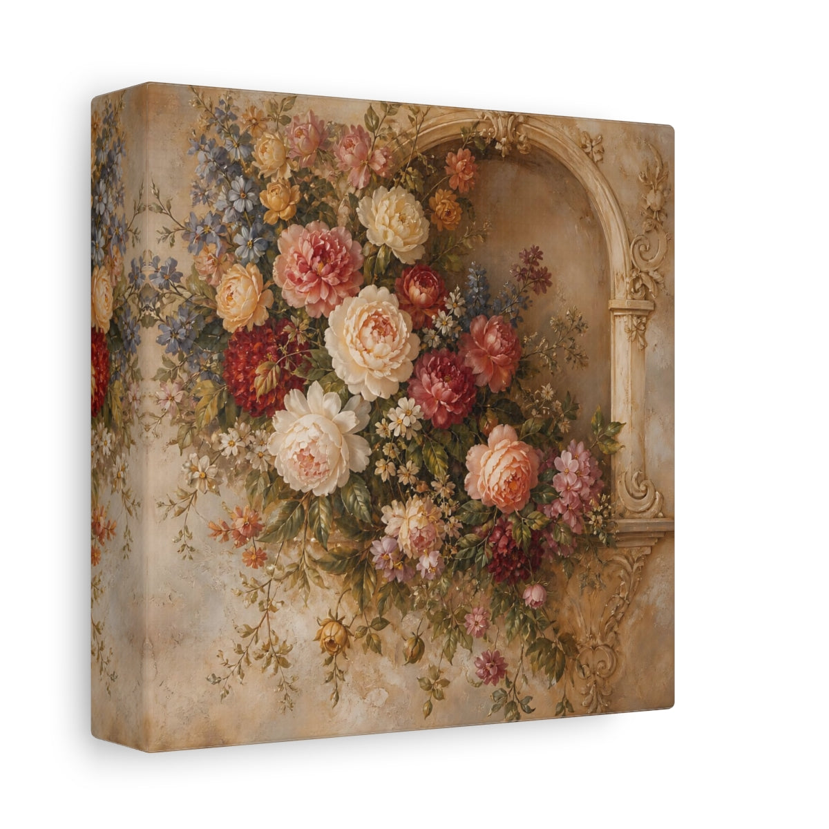 Side Mockup 2. Floral Floral Arrangement Vintage Floral Arch shown as stretched canvas wall art