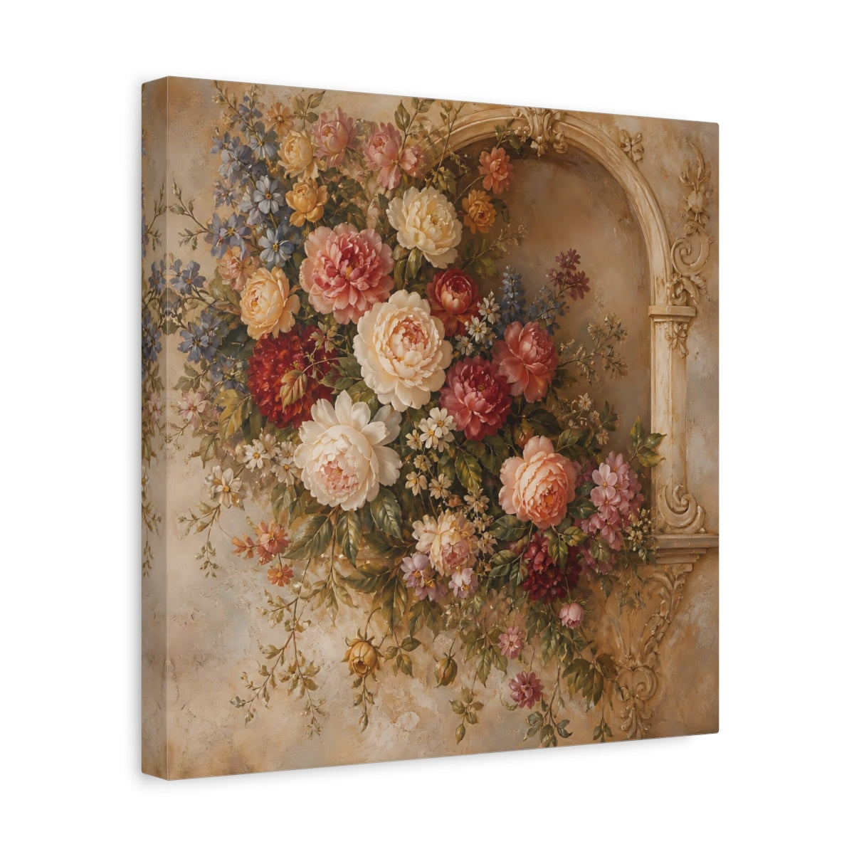 Side Mockup 7. Floral Floral Arrangement Vintage Floral Arch shown as stretched canvas wall art