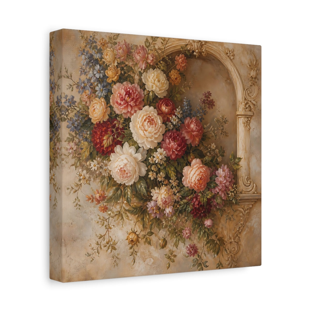 Side Mockup 9. Floral Floral Arrangement Vintage Floral Arch shown as stretched canvas wall art