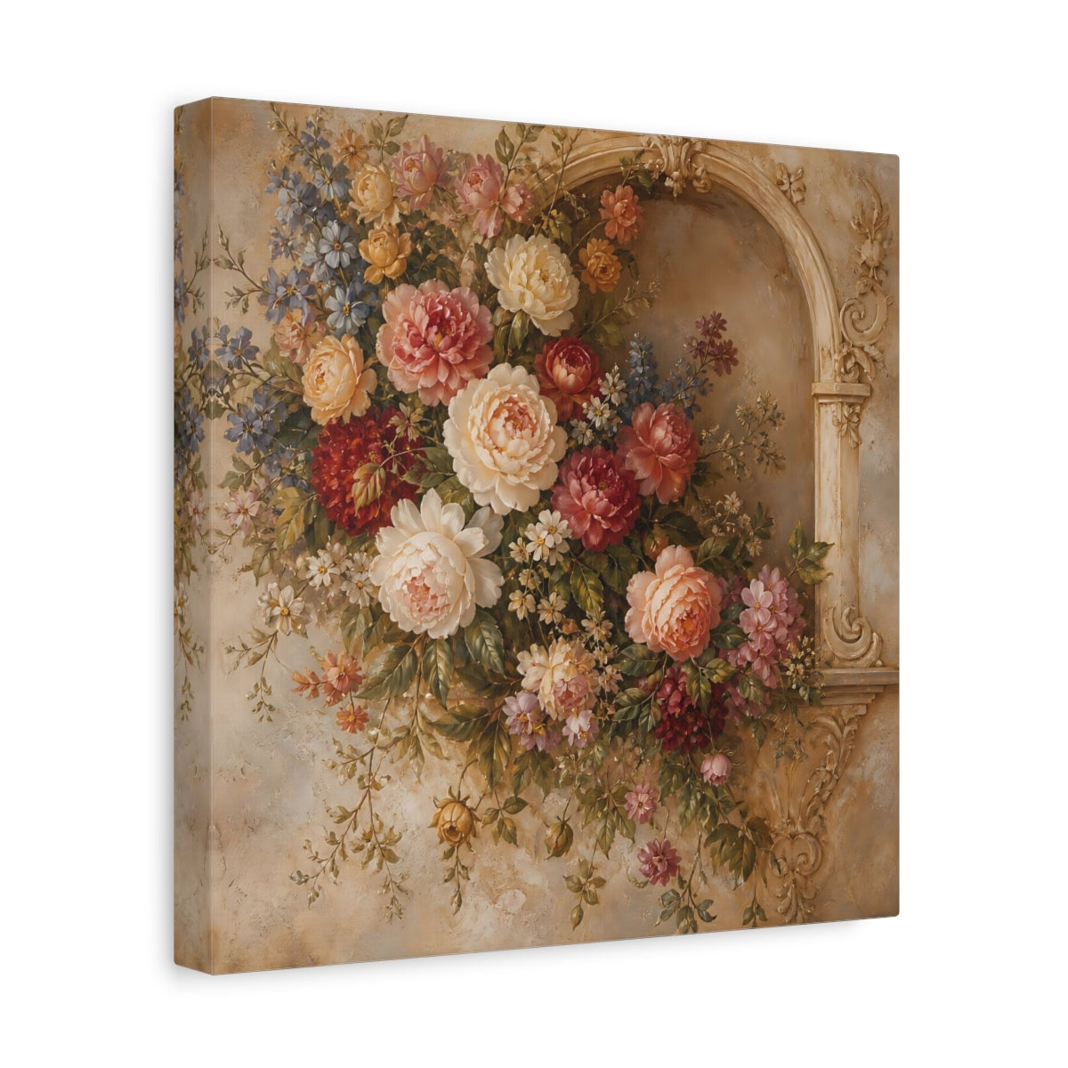 Side Mockup 8. Floral Floral Arrangement Vintage Floral Arch shown as stretched canvas wall art