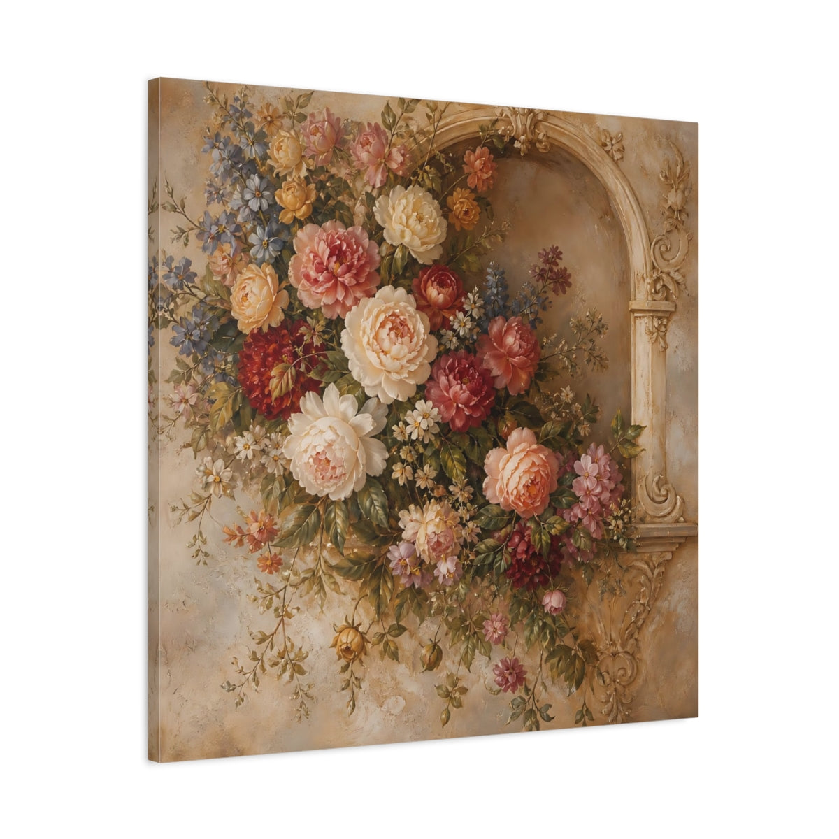 Side Mockup 3. Floral Floral Arrangement Vintage Floral Arch shown as stretched canvas wall art
