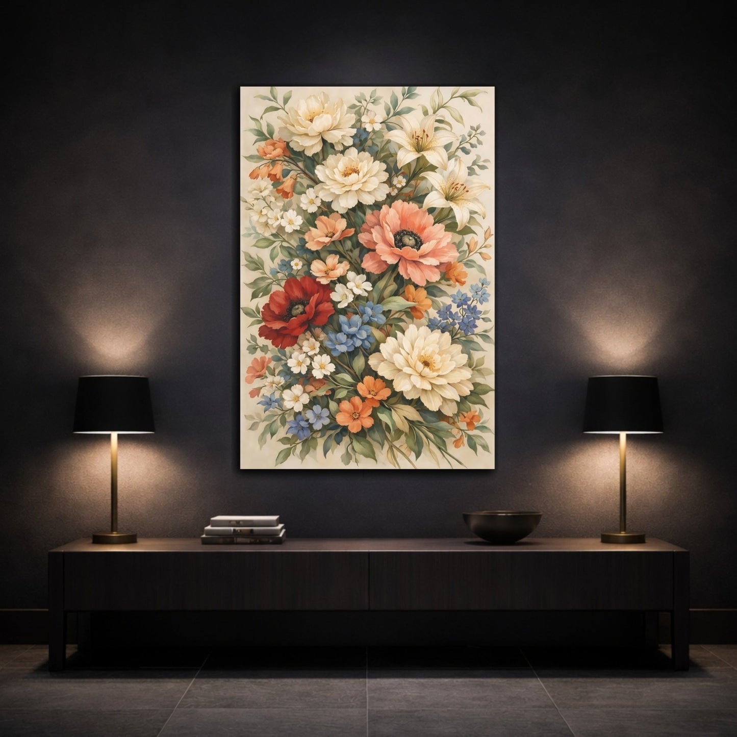 Floral Arrangement Vintage Bouquet - Canvas Wall Art Print - YesArtYes