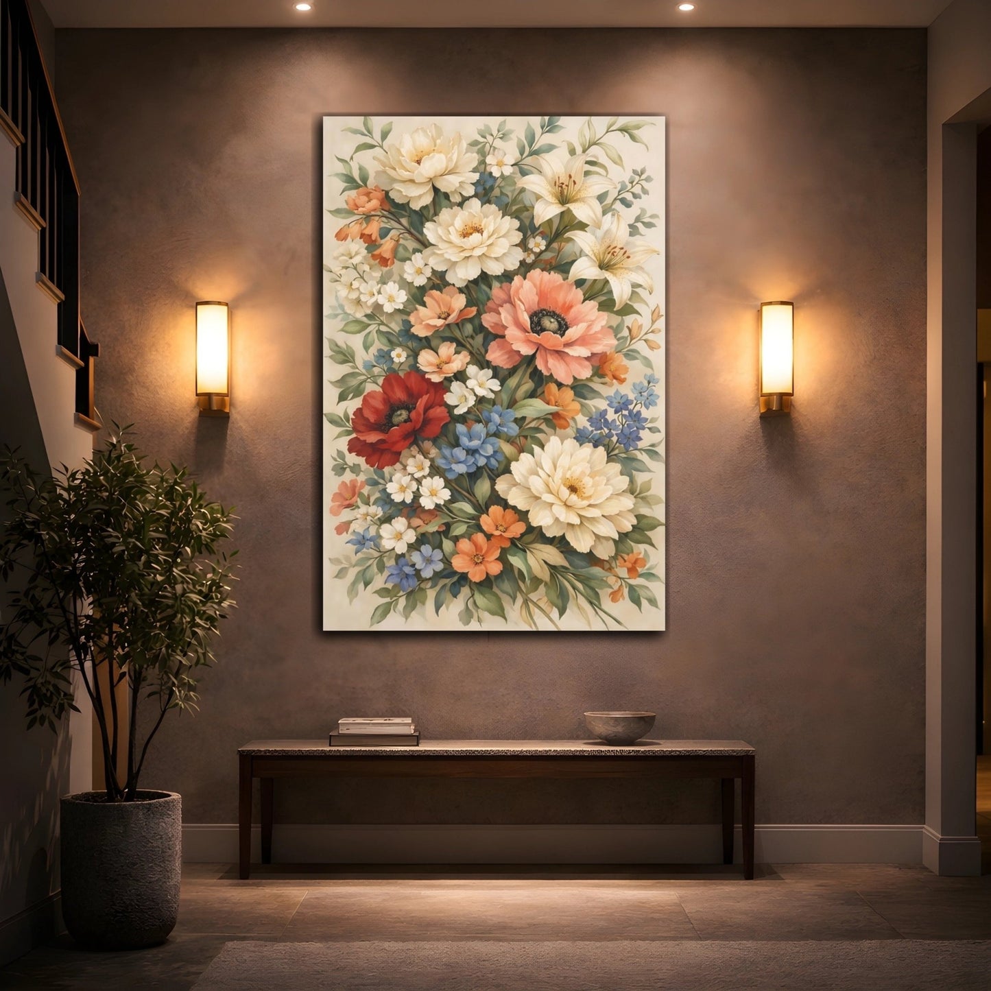Floral Arrangement Vintage Bouquet - Canvas Wall Art Print - YesArtYes