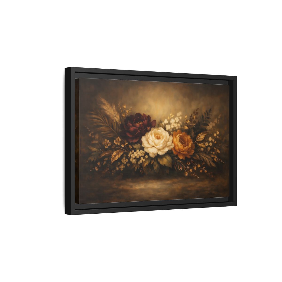 Side Mockup 6. Floral Floral Arrangement Vintage Floral Bouquet shown as stretched canvas wall art