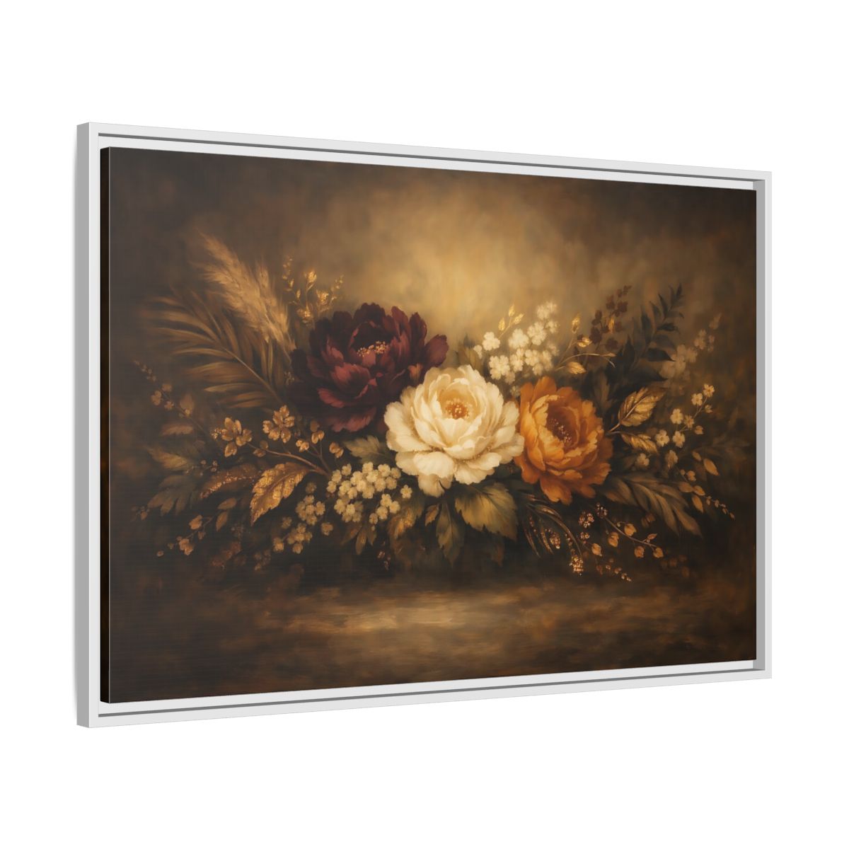 Side Mockup 8. Floral Floral Arrangement Vintage Floral Bouquet shown as stretched canvas wall art