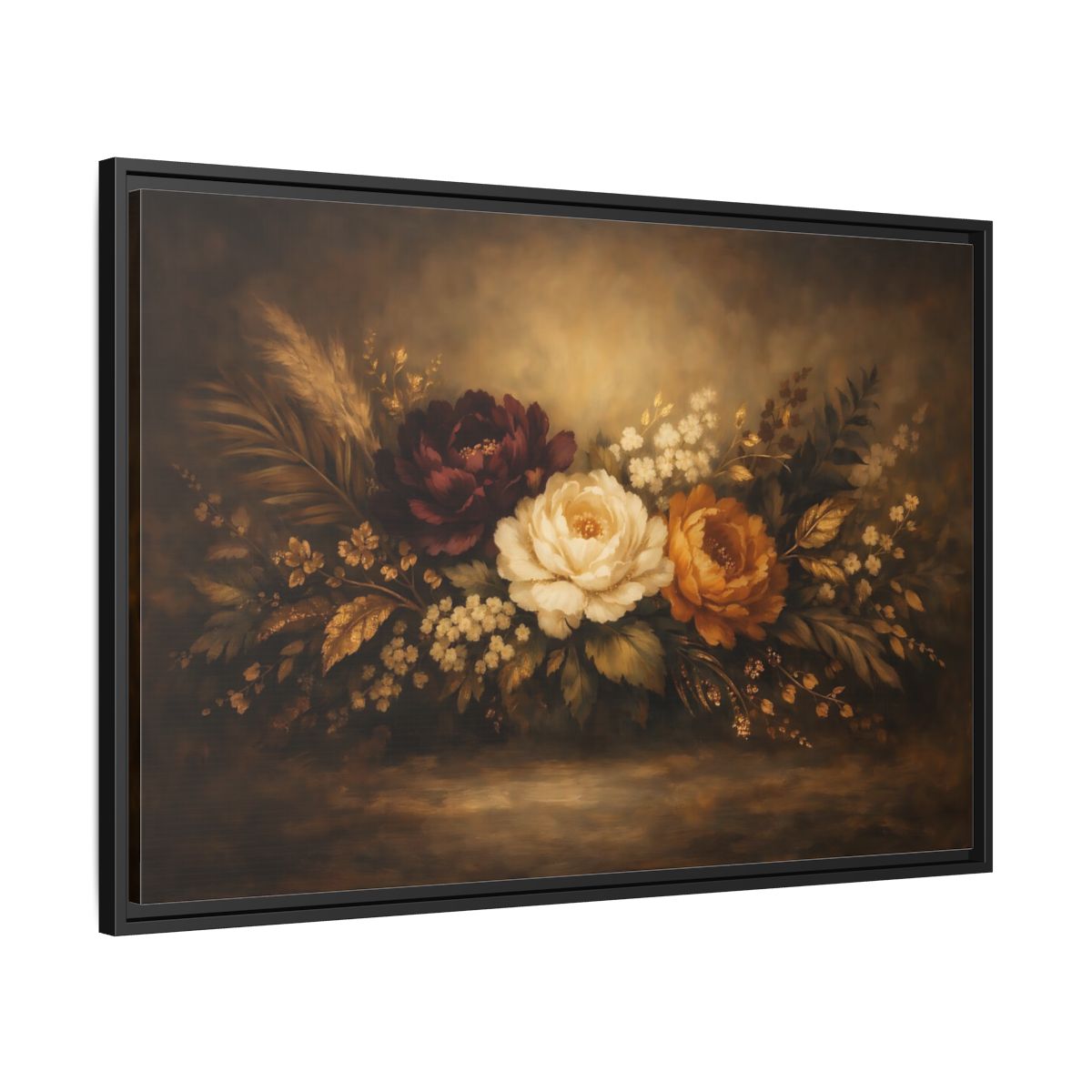 Side Mockup 13. Floral Floral Arrangement Vintage Floral Bouquet shown as stretched canvas wall art