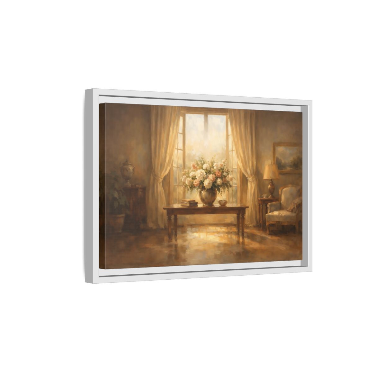 Side Mockup 4. Floral Floral Arrangement Warm Brown Tones shown as stretched canvas wall art