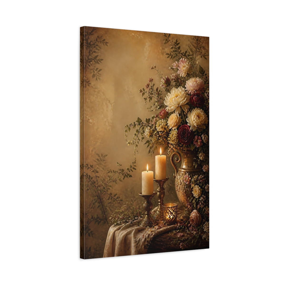 Side Mockup 2. Floral Floral Arrangement Warm Tones Floral shown as stretched canvas wall art