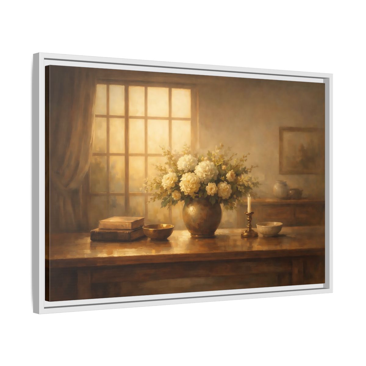 Side Mockup 10. Floral Floral Arrangement Warm Tones shown as stretched canvas wall art