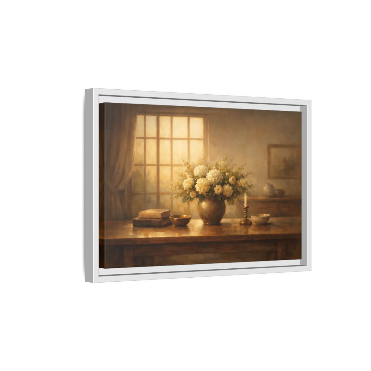 Side Mockup 4. Floral Floral Arrangement Warm Tones shown as stretched canvas wall art