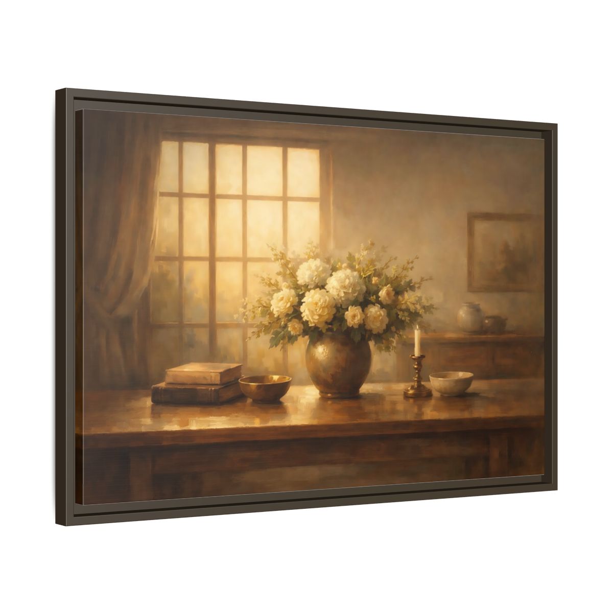 Side Mockup 11. Floral Floral Arrangement Warm Tones shown as stretched canvas wall art