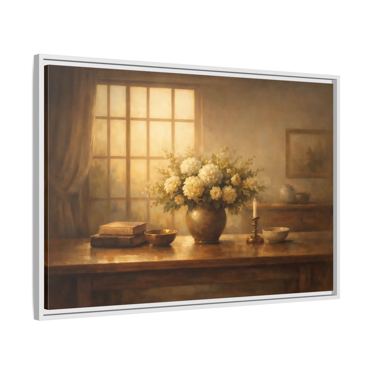 Side Mockup 8. Floral Floral Arrangement Warm Tones shown as stretched canvas wall art