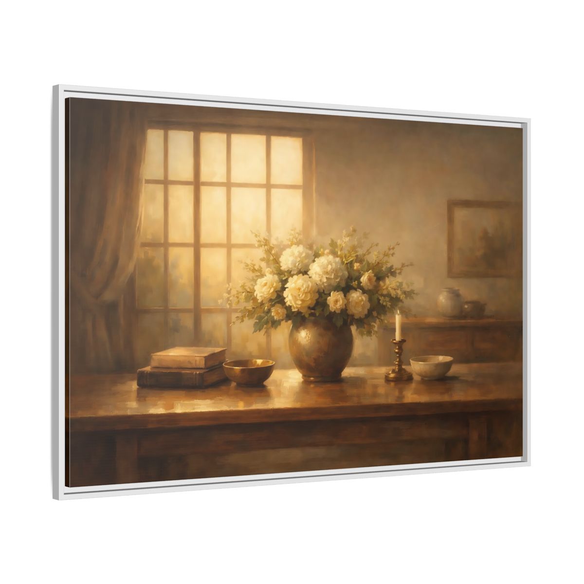 Side Mockup 7. Floral Floral Arrangement Warm Tones shown as stretched canvas wall art