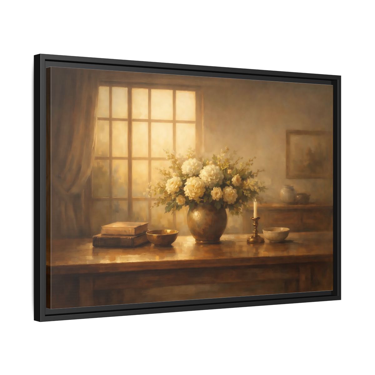 Side Mockup 14. Floral Floral Arrangement Warm Tones shown as stretched canvas wall art