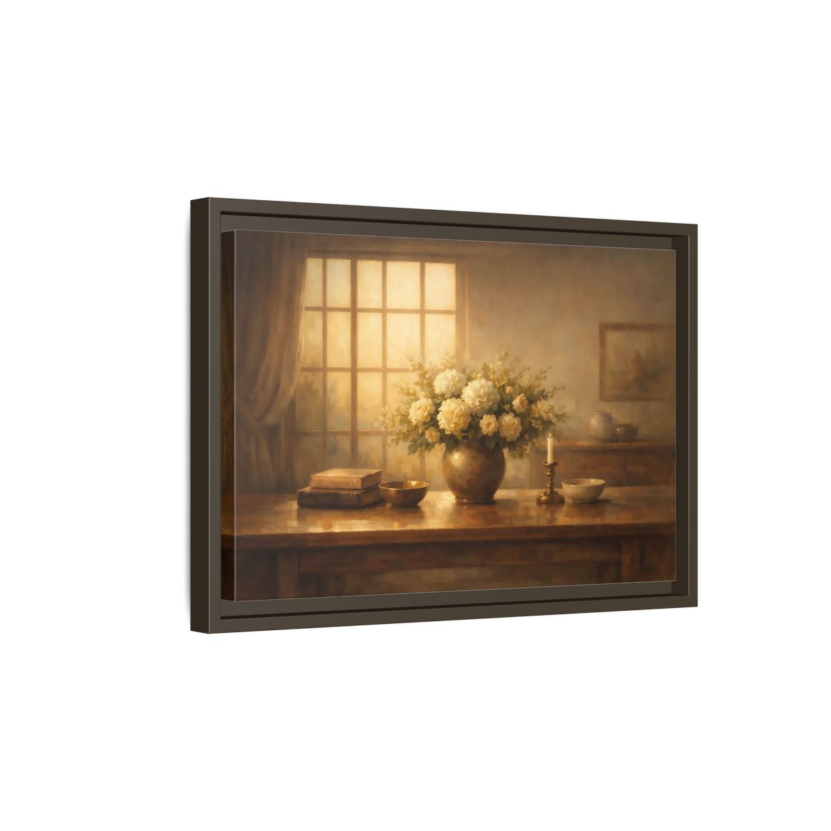 Side Mockup 5. Floral Floral Arrangement Warm Tones shown as stretched canvas wall art