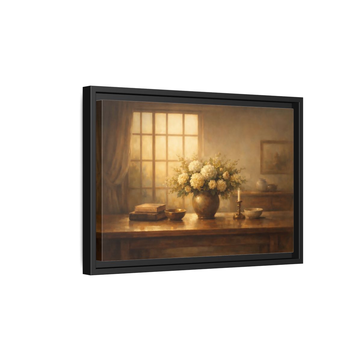Side Mockup 6. Floral Floral Arrangement Warm Tones shown as stretched canvas wall art