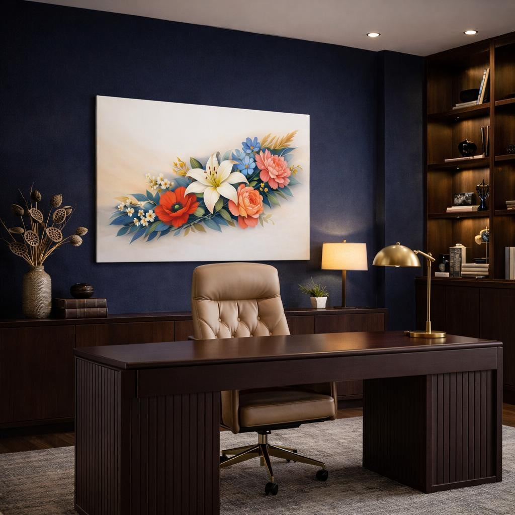 Floral Artistic Flow shown as canvas wall art in a refined dining room