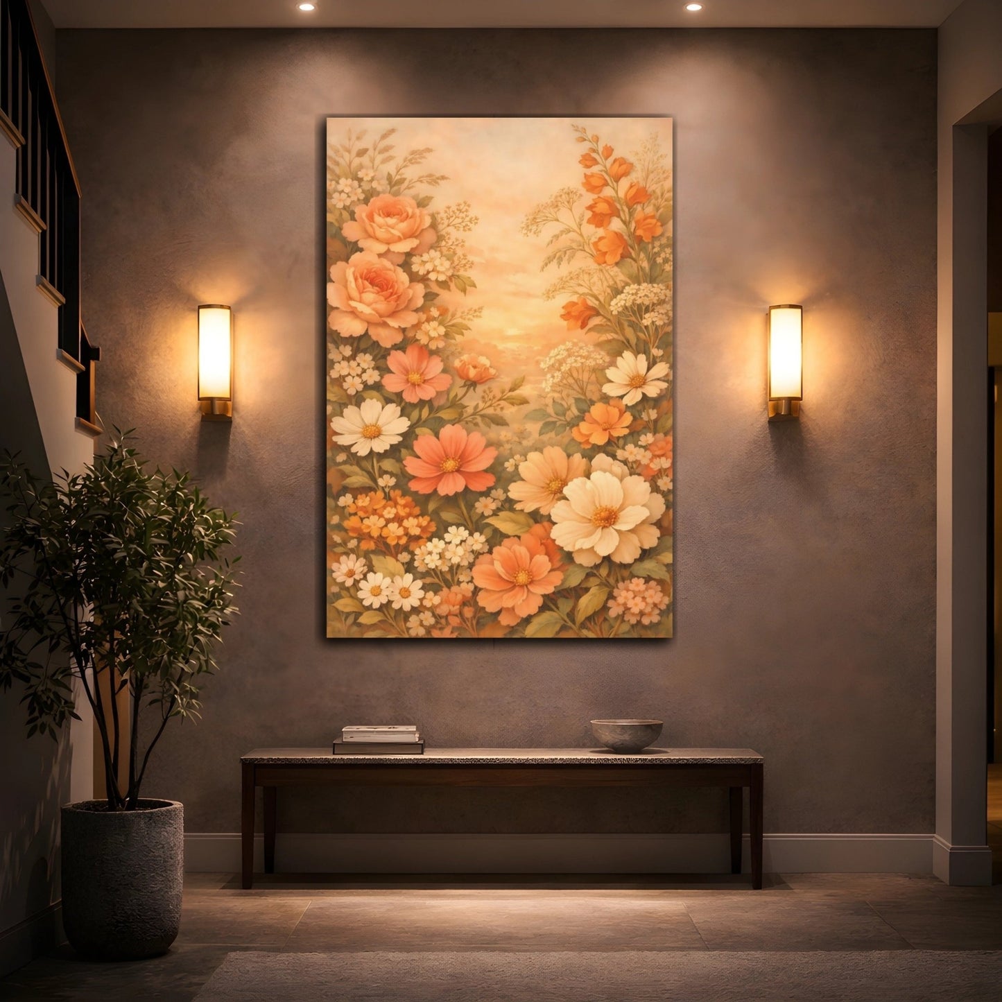 Floral Assorted Flowers Peach - Canvas Wall Art Print - YesArtYes