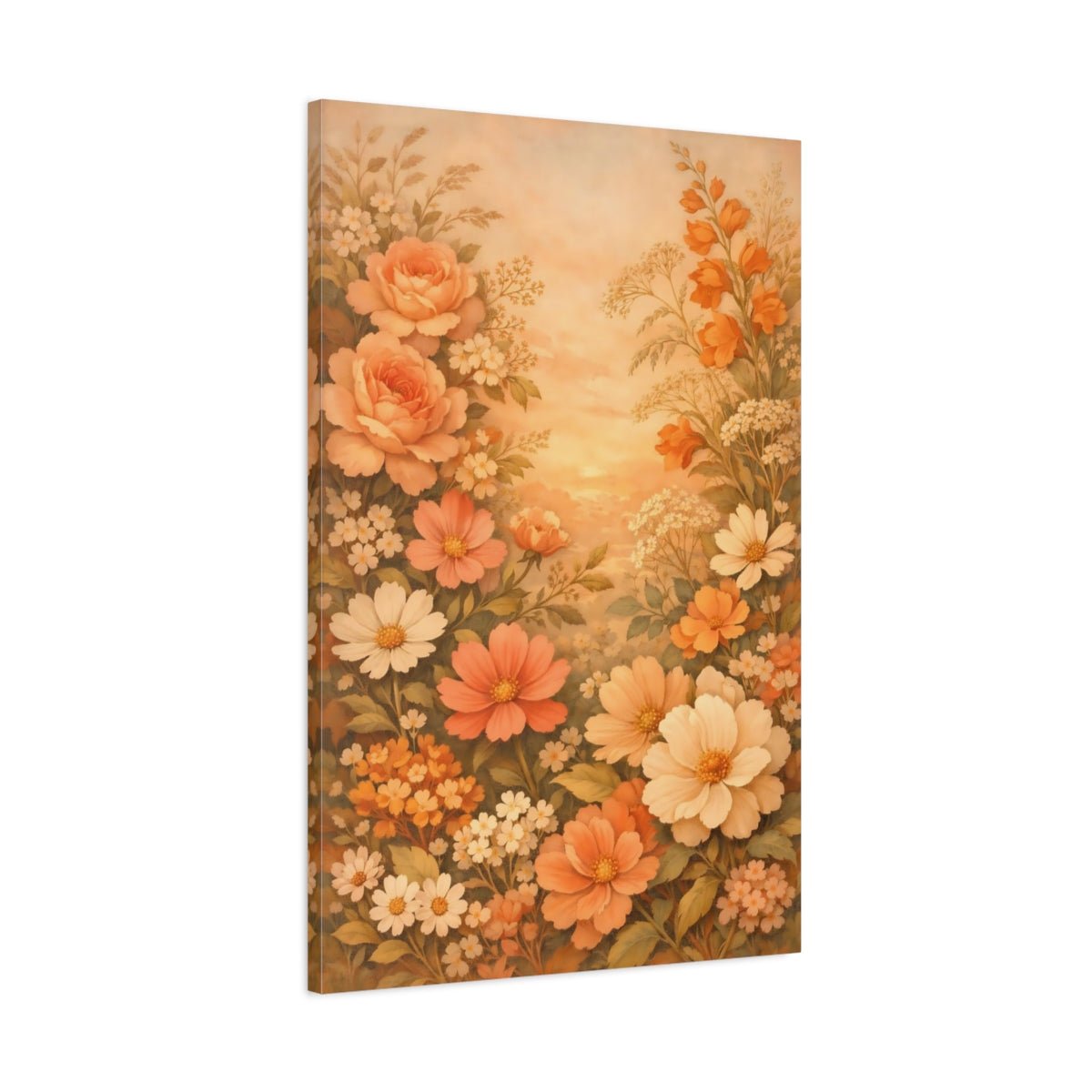 Floral Assorted Flowers Peach - Canvas Wall Art Print - YesArtYes