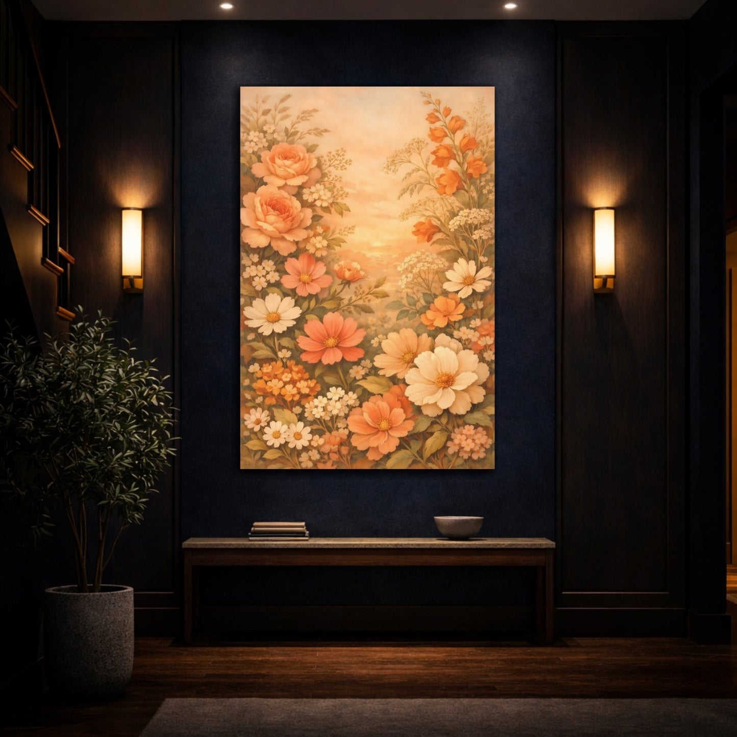 Floral Assorted Flowers Peach - Canvas Wall Art Print - YesArtYes