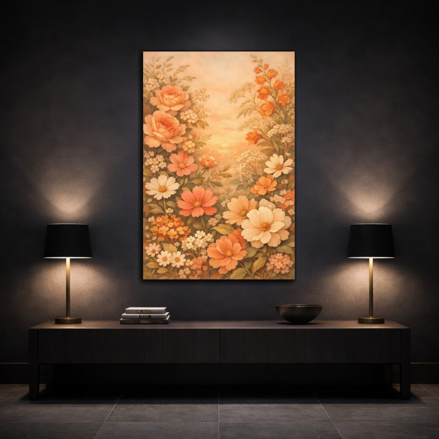 Floral Assorted Flowers Peach - Canvas Wall Art Print - YesArtYes
