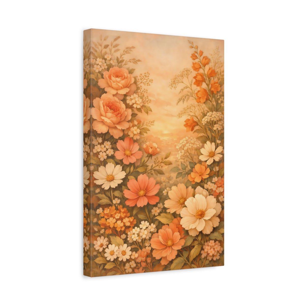 Floral Assorted Flowers Peach - Canvas Wall Art Print - YesArtYes