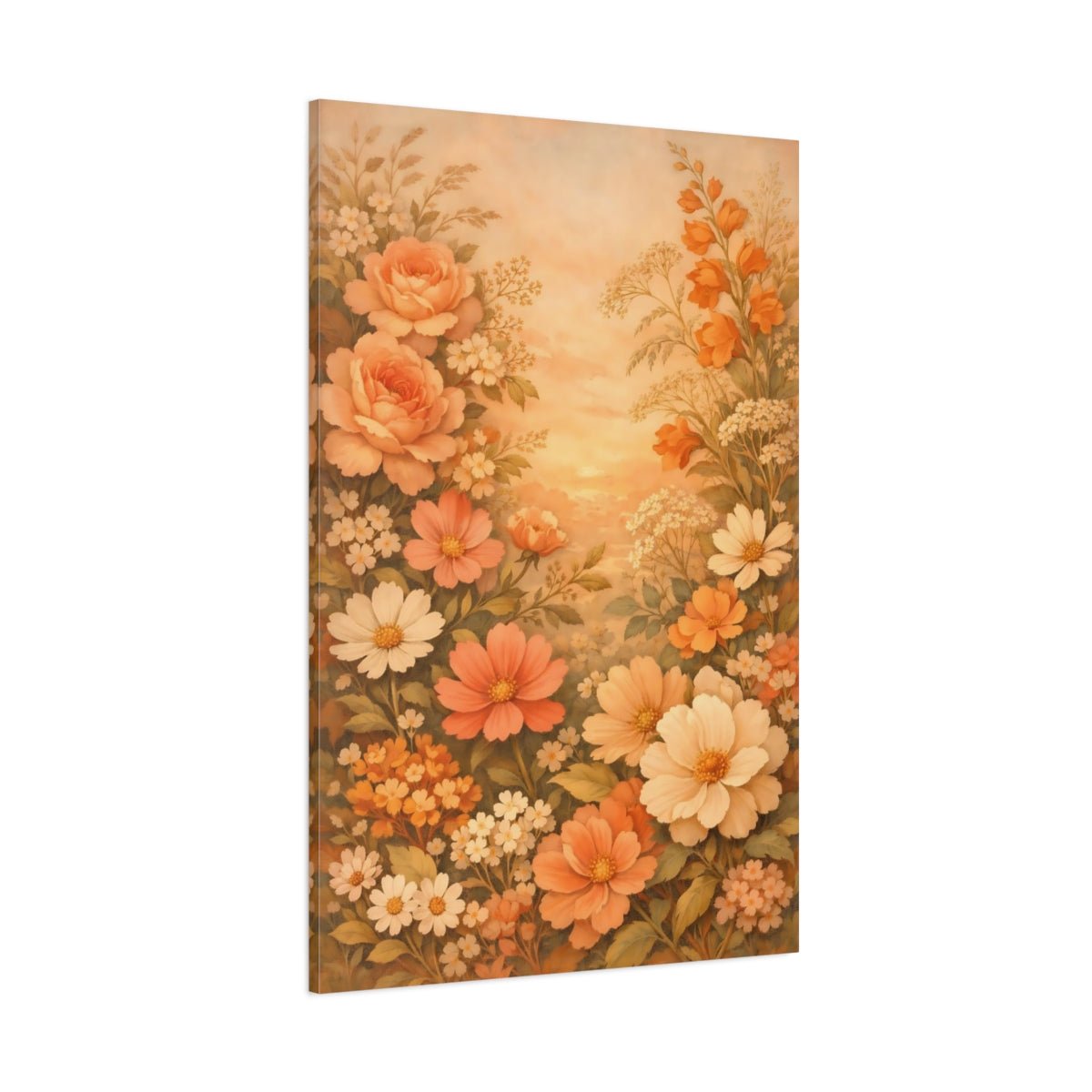 Floral Assorted Flowers Peach - Canvas Wall Art Print - YesArtYes