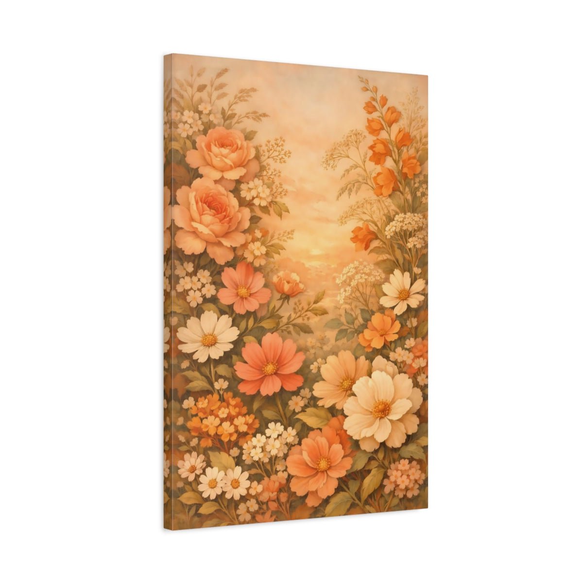 Floral Assorted Flowers Peach - Canvas Wall Art Print - YesArtYes