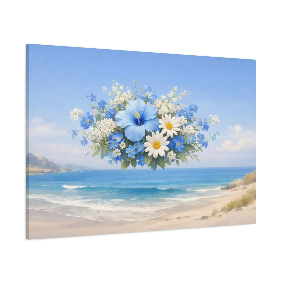 Floral Beach Blue shown as stretched canvas wall art