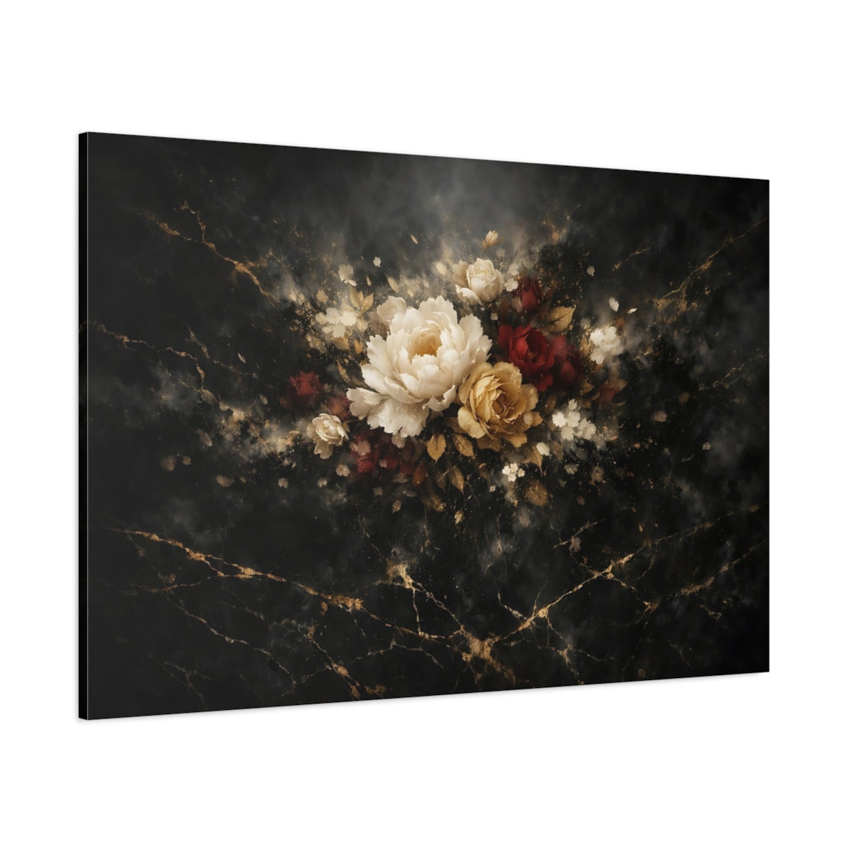 Floral Black Marble shown as stretched canvas wall art
