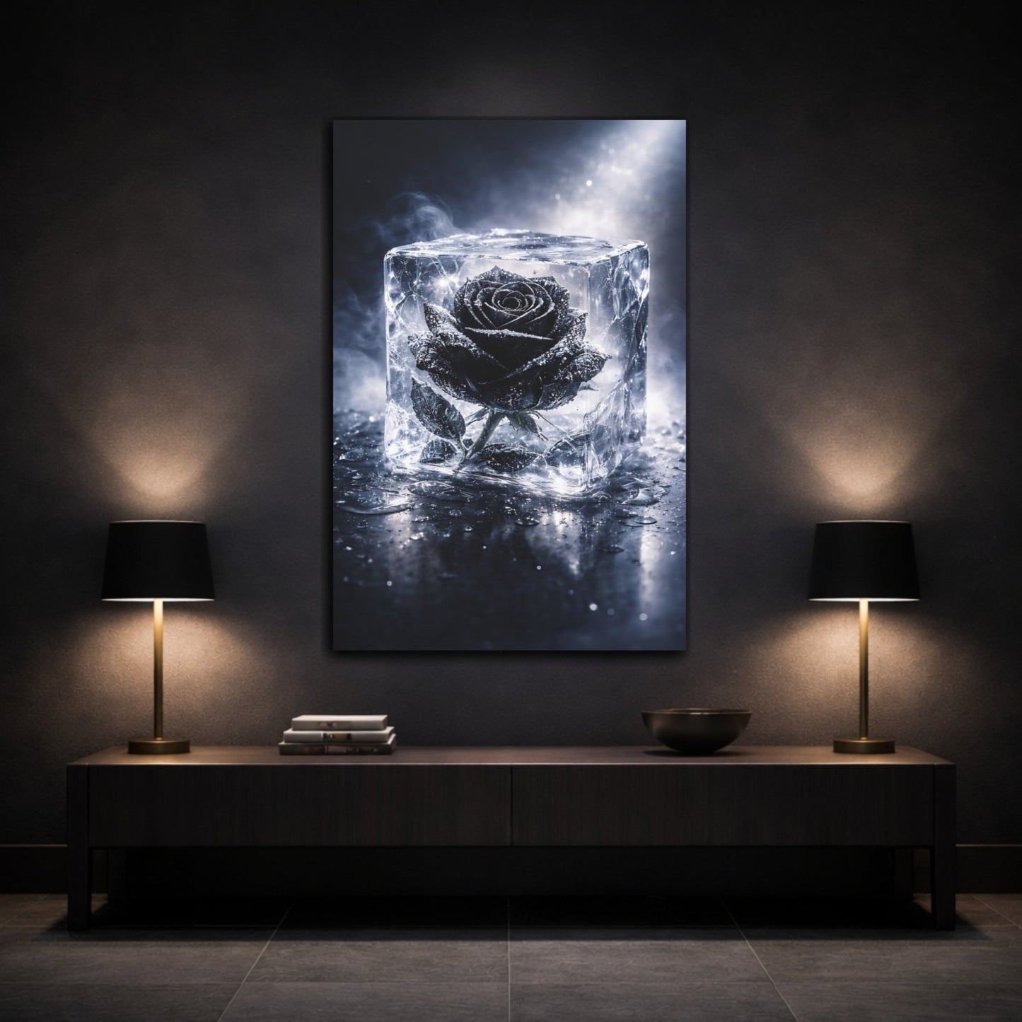 Floral Black Rose Ice - Canvas Wall Art Print - YesArtYes