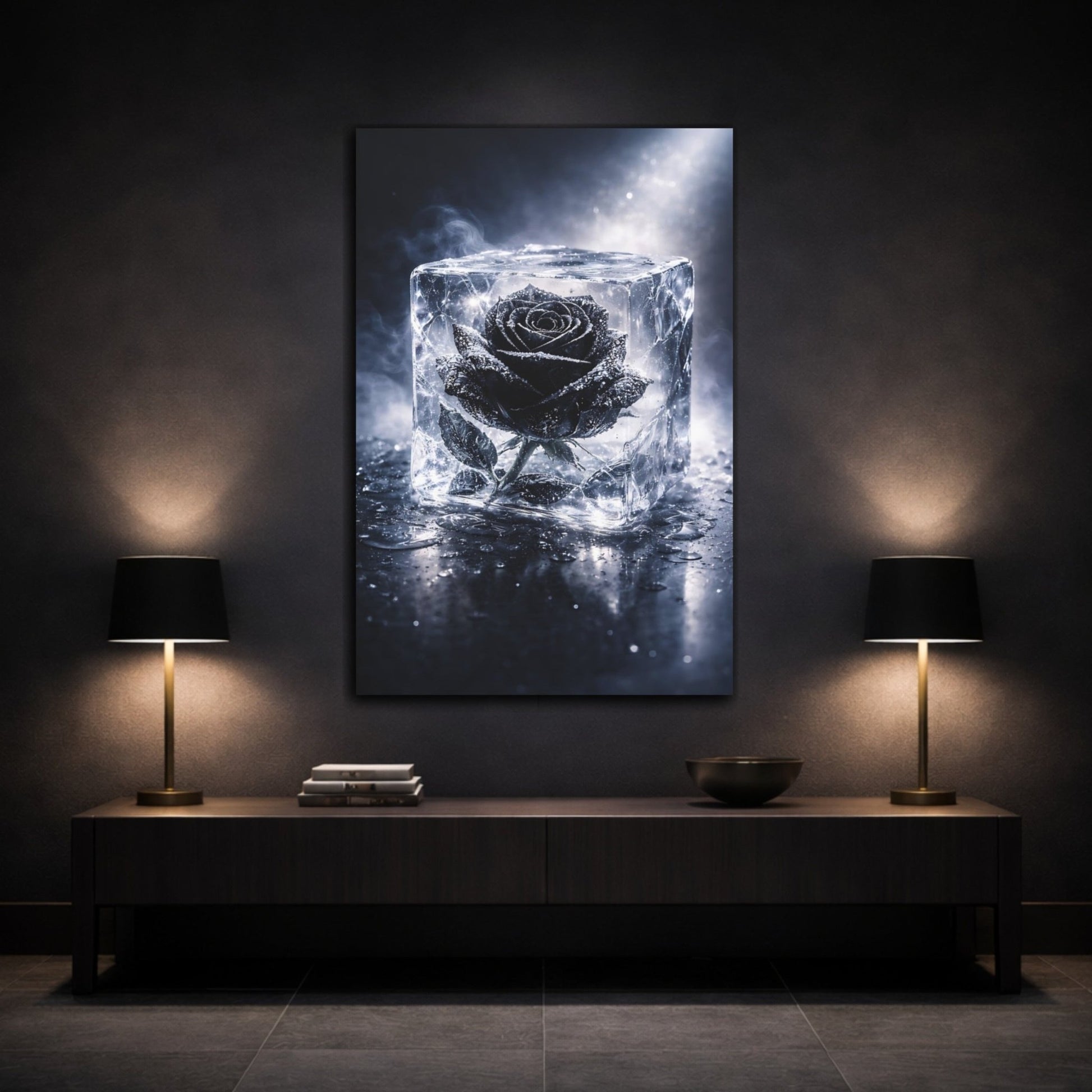 Floral Black Rose Ice - Canvas Wall Art Print - YesArtYes