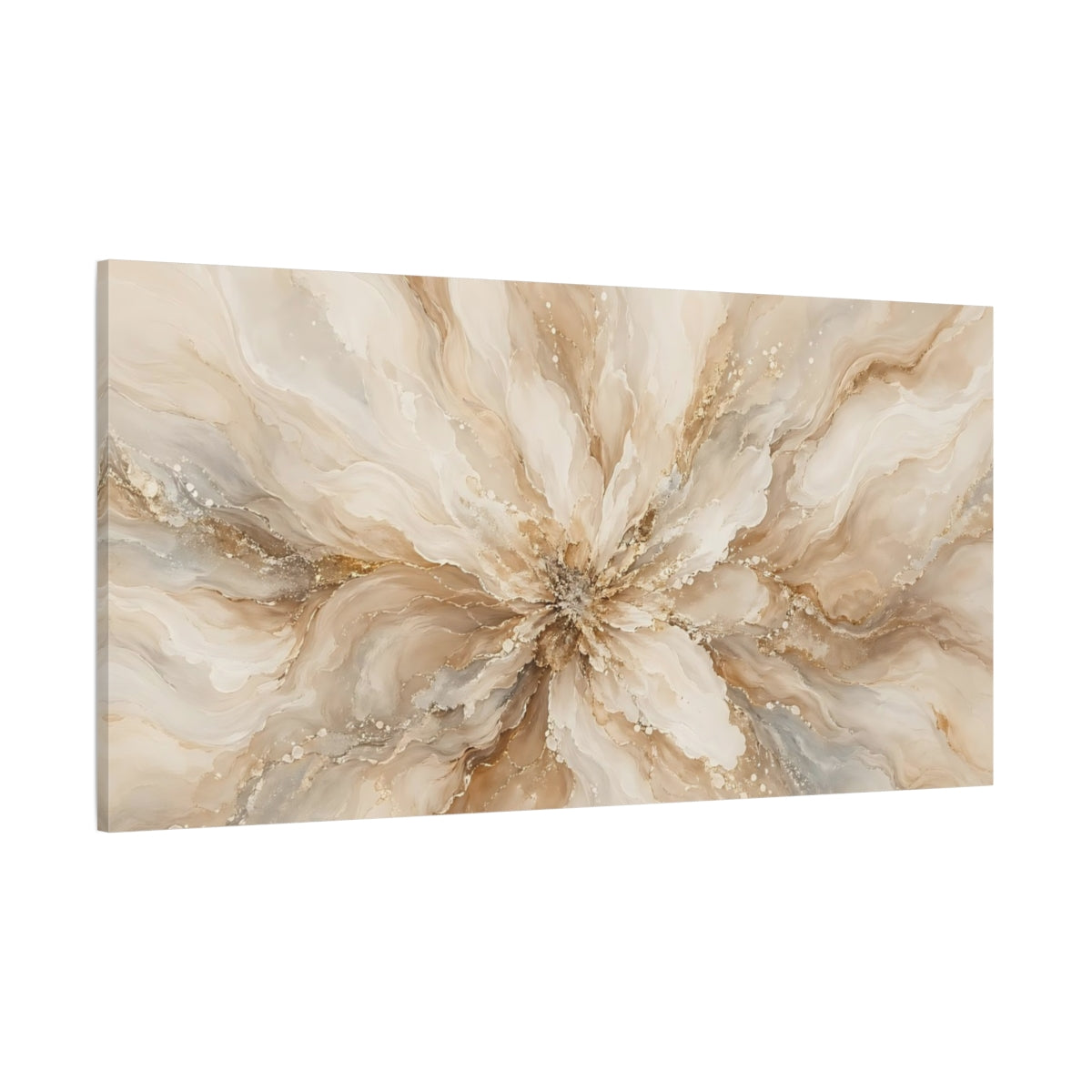 Side Mockup 2. Floral Floral Bloom Beige Gold shown as stretched canvas wall art